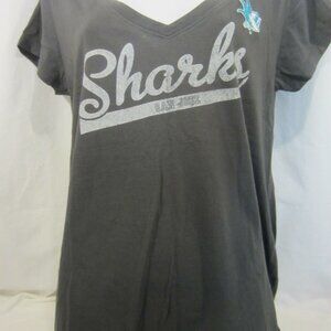 SHARKS San Jose Ice Hockey gray SS V Neck t shirt top WOMEN XL